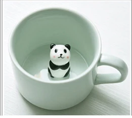 Criativo pequeno de cerâmica caneca de leite com animais bonito dos desenhos animados tridimensional xícara de café resistente ao Calor Celadon copa do Panda gato