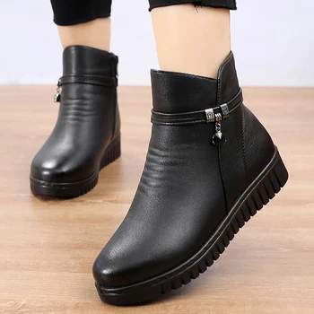 Ankle Boots Mulheres 2022 Quente Luxuoso Botas De Inverno Feminino Microfibra Couro Plissado Preto Antiderrapante Exterior Sapatos De Mulheres De Grande Tamanho 42