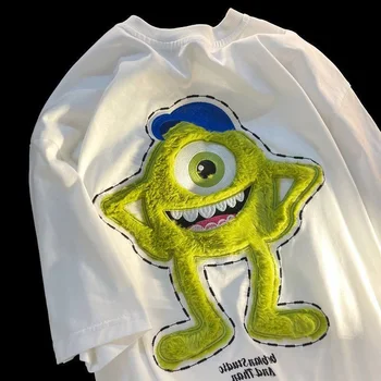 Dos Desenhos Animados De Disney Mike Wazowski Monsters, Inc. T-Shirt Superior de Verão Casual Mulheres Plus Size Manga Curta Mr. Q Hip Hop e Streetwear Topo