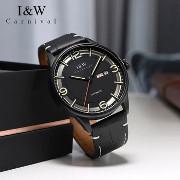 CARNAVAL Relógio Mecânico Automático Top de marcas de Luxo Relógios de Homens Retro Pulseira de Couro Impermeável de Negócios de Moda de Pulso,