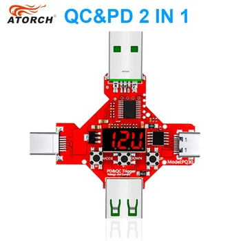 ATORCH 2 EM 1 PD2.0 3.0 5V9V12V20V Protocolo de carga rápida gatilho chamariz do voltímetro Qualcomm QC3.0 Tensão de disparo detector de