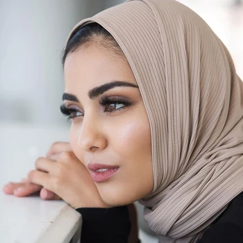 As Mulheres muçulmanas com Nervuras Jersey hijab Elástico jacquard Plissado jersey de algodão Hijabs Lenços Jersey Xales Turbante de Envoltório do Véu