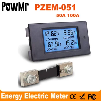 PZEM-051 DC Digital Amperímetro Voltímetro 6.5-100V 4 IN1 LCD Motocicleta Tensão de Alimentação de Corrente de Energia do Monitor Com 50A Shunt Novo