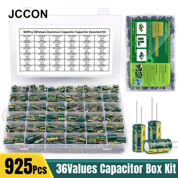JCCON 925Pcs 36Values Capacitor Eletrolítico de Alumínio Variedade Kit de ESR Baixo 1uF de 4,7 uF 10uF 22uF 47uF 100uF 220uF 330uF 470uF