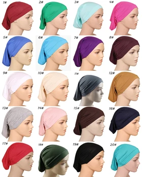 20 Cores de Mulheres Simples de Cor Sólida Muçulmano Interior Chapéus Sob Lenço Envoltório de Algodão Elástico Bonnet Caps Moda de Renderização Modal Capes