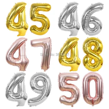 40inch número 45 46 47 48 49 50 balão de ouro prata da festa de aniversário de decoração 45ª 46ª 47ª 48ª 49ª 40º aniversário balões