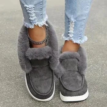 2022 Senhoras Tornozelo Botas de Inverno Quente de Pele de veludo Botas de Neve de Mulheres Sapatos de Camurça Senhoras Deslizamento Confortável Calçado Feminino