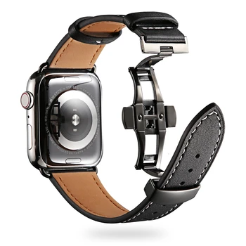 Vaca tira de Couro Para Apple faixa de Relógio de 44mm pulseira iwatch série 6 5 4 3 2 Luxo fivela de aço de 42mm ciclo de 38mm de Substituição de 40mm
