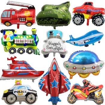 DIY Cartoon Carro Balões Caminhão de bombeiros UFO Trem Folha de Balão Ambulância Globos Crianças Presentes Festa de Aniversário, Decorações de bolas Crianças