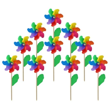 10Pcs Vara de Madeira Pinwheels,um Moinho de vento Festa Pinwheels DIY Pinwheels Conjunto para Crianças Brinquedo Jardim Gramado Decoração para uma Festa