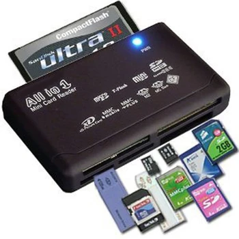 Tudo-Em-Um Leitor de Cartão de Memória USB Externa Mini Micro SD SDHC M2 MMC, XD, CF, Com USD Cabo Preto Rápida Troca de Dados do Dispositivo