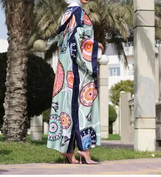 Oriente médio Blogueiro de Moda Recomendo Boêmio de Algodão estampado de Mulheres Muçulmanas Kaftan Vestido Com Caps Tradicional Africana Abaya