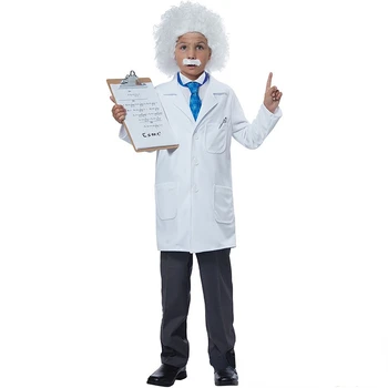 Meninos Crianças Físico Traje Albert Einstein Halloween Traje Cosplay Festa De Laboratório Maluco Cientista Traje Crianças Jaleco Laço Peruca