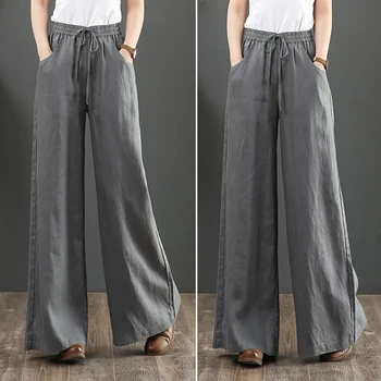 A Coleção Primavera / Verão Wide Leg Pants Elegante Das Mulheres De Cintura Alta Sólido Flare Pants Solto E Casual Calças Compridas Muslimah Streetwear Calças