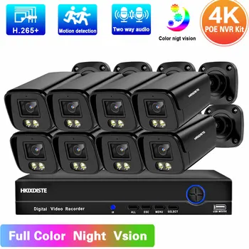 De 8MP CFTV Kit de Vigilância de Vídeo de Cor de visão noturna POE Sistema de Câmera de Segurança 4K 8CH NVR Kit 2 Vias de áudio IP Câmera sistema