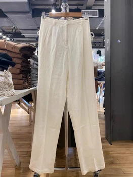 Moda Branca De Perna Larga Calças Para Mulheres 2022 Outono Novo Sólido De Alta Cintura Solta Bolsos De Calças De Mulher Simples E Doce Chique Y2k Calças