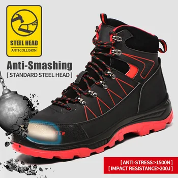 Homem Calçado de Segurança Anti-esmagamento e Anti-punctura Homens de Alta-top de Segurança de Protecção, Sapatos de Tênis Masculino Inverno Botas para Homens