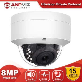 Anpviz de 8MP 4K Hikvision Compatível com PoE Camera IP Exterior do IR da Segurança de 30m de Visão Noturna Áudio CFTV Câmera de Vigilância de Vídeo H. 265