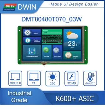 DWIN de 7,0 Polegadas, K600+ Kernel, 800xRGBx480, 65K Cores, LCD Arduino, IHM Touch Display, Interface UART,DMT80480T070_03W
