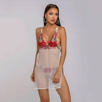 Exótico vestido tentação de lingerie sexy fenda lateral, laço de suspender nightdress do sexo feminino transparente sexy de pijama sensual de roupas