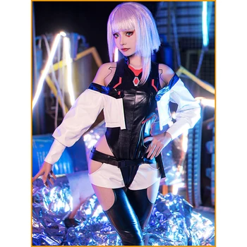 Alta Qualidade Anime Cyberpunk Edgerunners Lucy Cosplay Traje Macacão Casaco De Couro, Calças De Cintura Saco De Terno Mulher