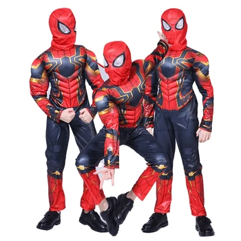 Aranha de ferro super-Herói homem-Aranha Peter Parker Cosplay Traje Muscular Body Macacão para Crianças de Halloween Cosplay Festa de Carnaval