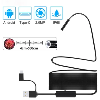 O mais novo 1080P USB Cobra de duas Lentes de Câmera de Inspeção de 2.0 MP IP67 USB Tipo-C Endoscópio com 8 DIODO emissor de luz para a Samsung, Huawei Xiaomi PC