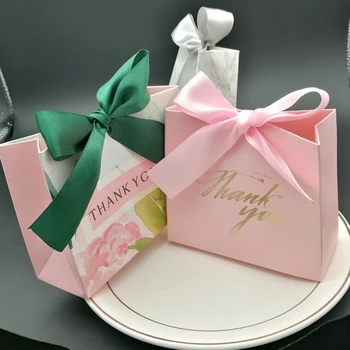 10Pcs cor-de-Rosa Impressão Lembrança de Embalagens de Doces de Casamento Caixa de Doces Saco Caixa Pequena Jóia da Embalagem Decoração de Festa de Natal Supplie