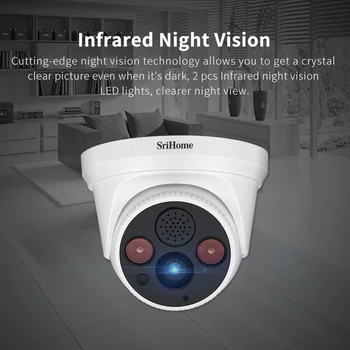 Srihome SH030 H. 265 do CCTV da Segurança wi-Fi Câmera de 3.0 MP Câmera do IP da Abóbada de Duas Vias de Áudio Alarme Empurrar ONVIF de Vídeo Vigilância, Trabalhar Em NVR