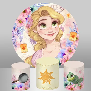 Enrolados-Rapunzel, a Princesa Rodada Cenários cor-de-Rosa Flores Sapo Menina da Festa de Aniversário, chá de Bebê Círculo de Fundo Elástica Redonda
