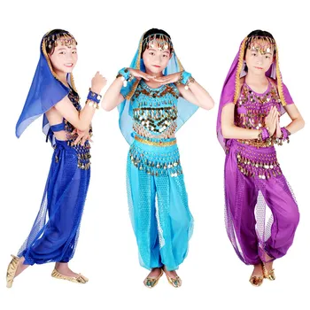 Dança Do Ventre, Figurinos Crianças Dança Oriental Meninas Da Dança Do Ventre Índia Dança Do Ventre Conjunto De Roupas Bellydance Criança Crianças Indianas 6 Cores