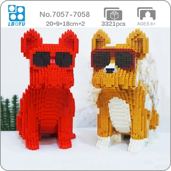 Lboyu Mundo Animal Manchado Óculos Bulldog Cachorro Sentar Boneca Pet Modelo Mini Blocos de Diamante Tijolos de Construção de Brinquedo para as Crianças sem Caixa