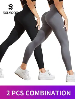 SALSPOR 2Pcs/muitas Mulheres de Cintura Alta Legging Senhoras Push-Up Fitness Esportes Espartilho Slim Leggings Sportswear Feminino Calças