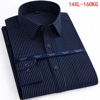 Alta qualidade 14XL plus Size outono de Manga longa Vestido Camisas de Mens oversize 10XL 12XL Formal homem formal Camisa de algodão Azul preto 54