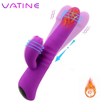 VATINE Coelho Vibrador Estimulador do Clitóris Vibrador Ponto G Feminino Masturbador Rotação Dupla Vibração Aquecimento Brinquedos Sexuais Para as Mulheres