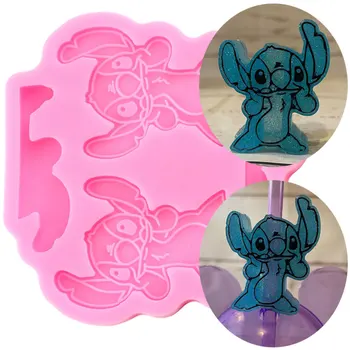 Disney Lilo Stitch Inspirado Palha Topper Molde De Silicone Chaveiro De Resina Epóxi Moldes De Chocolate Fondant De Decoração Do Bolo De Ferramentas