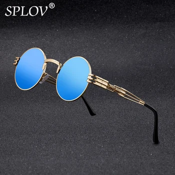 Nova Moda Óculos Polarizados para Homens e Mulheres Retro Steampunk Redondo de Armação de Metal Duplo Primavera Perna Coloridos Tons UV400