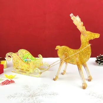 Natal Elk Enfeite de Cristal de Resina Epóxi Molde DIY de Natal, Trenó Carro de Armazenamento de Caixa de Elk Molde de Silicone