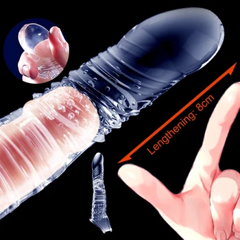 Reutilizáveis Pênis Manga Extender Reutilizáveis Preservativos Brinquedos Sexuais para os Homens Ampliador de Pau Estender S/M/L Galo Manga Transparente/Carne