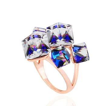 Ociki Rosa de Ouro Quadrado de Cor Azul Roxo Anéis de Cristal para Mulheres Meninas Dom de Moda Jóia do Anel de Drop Shipping Atacado