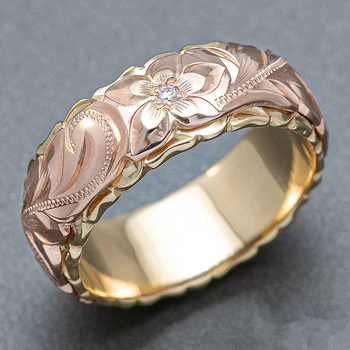 Huitan Mulheres, Faixas de Casamento Jóias Esculpidas Forma de Flor Feminina Anéis de Dedo de Mosaico CZ Pedra de Moda de são Valentim Anel de Presente para o Amor