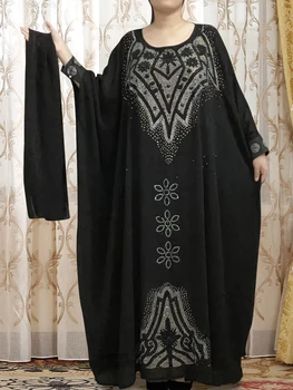 Africano De Vestidos Para Mulheres 2022 Novo Muçulmano De Alta Qualidade Do Prego Esferas Preto Abaya Nigeriano Kanga Roupas De Manga Curta Com Hijab