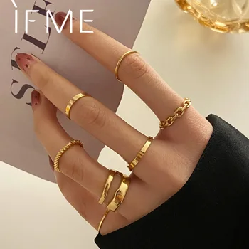 SE ME coreano Simples Ampla Fina Cadeia de Anéis de Dedo de Conjunto para as Mulheres Garota Minimalista da Cor do Ouro do Círculo de Mãos Anéis Feminino Jóia Nova