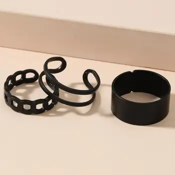 3pcs/Set de Moda Punk Anel Simples com Design Vintage de Cor Preta Comum de Conjuntos de Anéis para as Mulheres, Jóias Versão coreana Conjunto de Anel de 2021