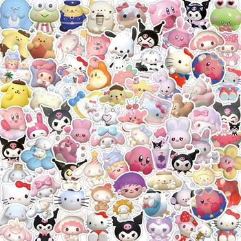 Sanrio Cartoon Anime Kawaii 3D Kirby Hello Kitty Kuromi Adesivos para Laptop da Mala de viagem de papel de carta Impermeável Decalques de Brinquedos