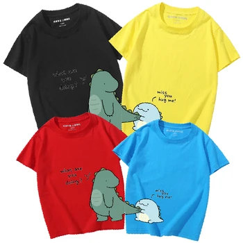 Novo Dinossauro Impressão De Algumas T-Shirts Da Família De Correspondência De Roupas De Algodão Macio E Confortável Top De Mangas Curtas Tee Família Roupas