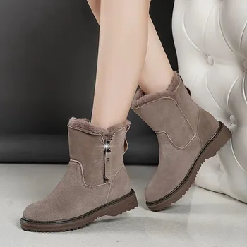 Mulheres Inverno Curto Botas De Senhoras Quente Luxuoso Sapatos Ankle Boots Zíperes De Salto Grosso Confortável Manter Aquecido Plataforma De Calçado Feminino