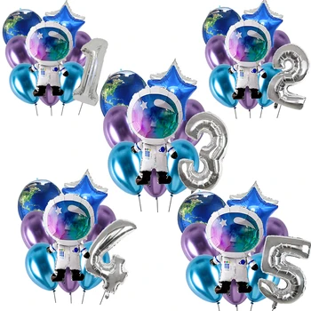 15Pcs Espaço Exterior Festa Astronauta Balão Foguete Balões Folha Galaxy Tema Party Boy Crianças Festa de Aniversário, Decoração de Hélio Globos