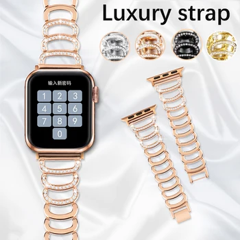Luxo Diamante, alça para Apple faixa de relógio de 40mm de 38mm 6/5/4/3/2/1 para iwatch banda de 40 mm 38 mm 42 mm 44 mm em aço inoxidável bracelete