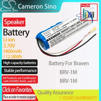 CameronSino Bateria para o altifalante Braven BRV-1M se encaixa Braven BRV-1M alto-Falante Bateria 3400mAh/12.58 Wh 3.70 V Li-ion Azul